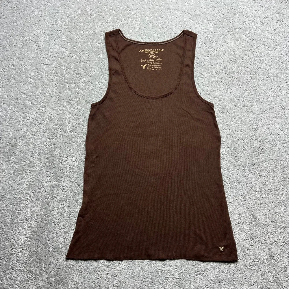 Y2k American Eagle Outfitters‎ Tank Top Womens L Brown Ribbed Cotton Scoop Neck